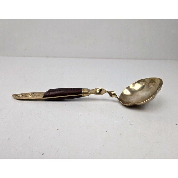 Vintage Gravy Soup Ladle Spoon Buddha Bronze Brass Rosewood Siam Thailand 7.75” - Picture 4 of 7